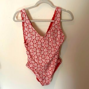 LOFT One Piece Swimsuit - Orange Leaf Pattern